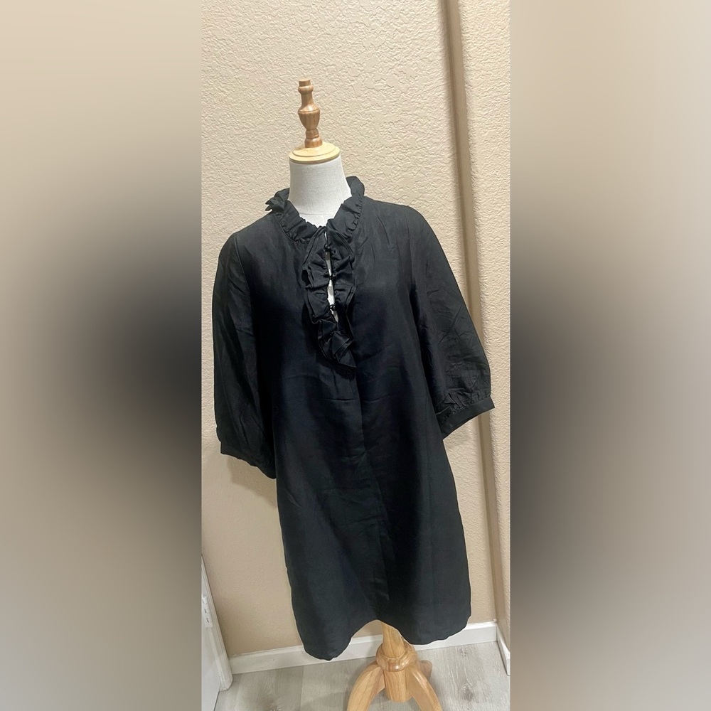 Kate Spade Black Shift Dress Ruffle Collar with Silk Cotton Pockets - Picture 3 of 4
